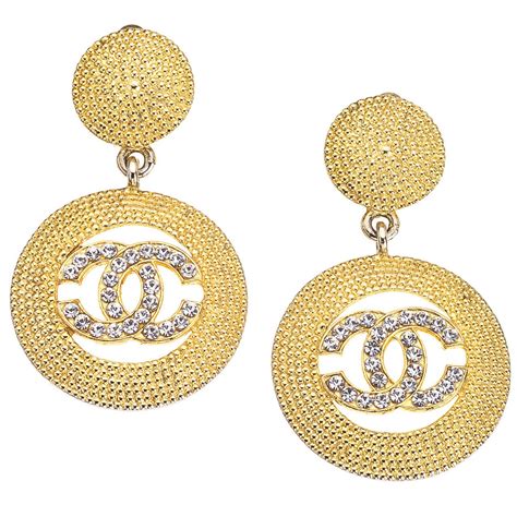 chanel logo rhinestone earrings|Chanel pendant earrings.